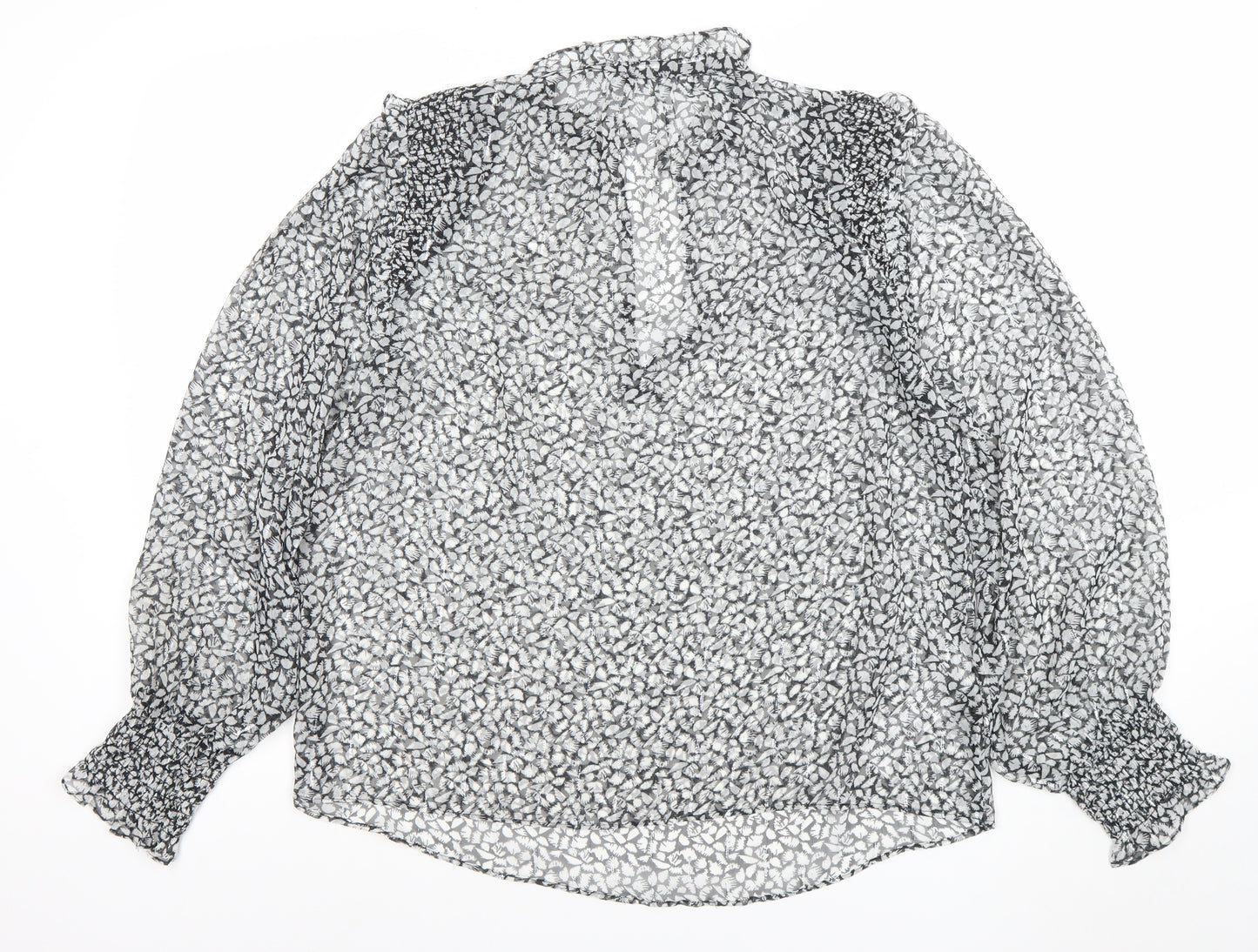 MNG Women's Black Floral Chiffon Long Sleeve Ruffle Blouse Size L