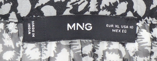 MNG Women's Black Floral Chiffon Long Sleeve Ruffle Blouse Size L