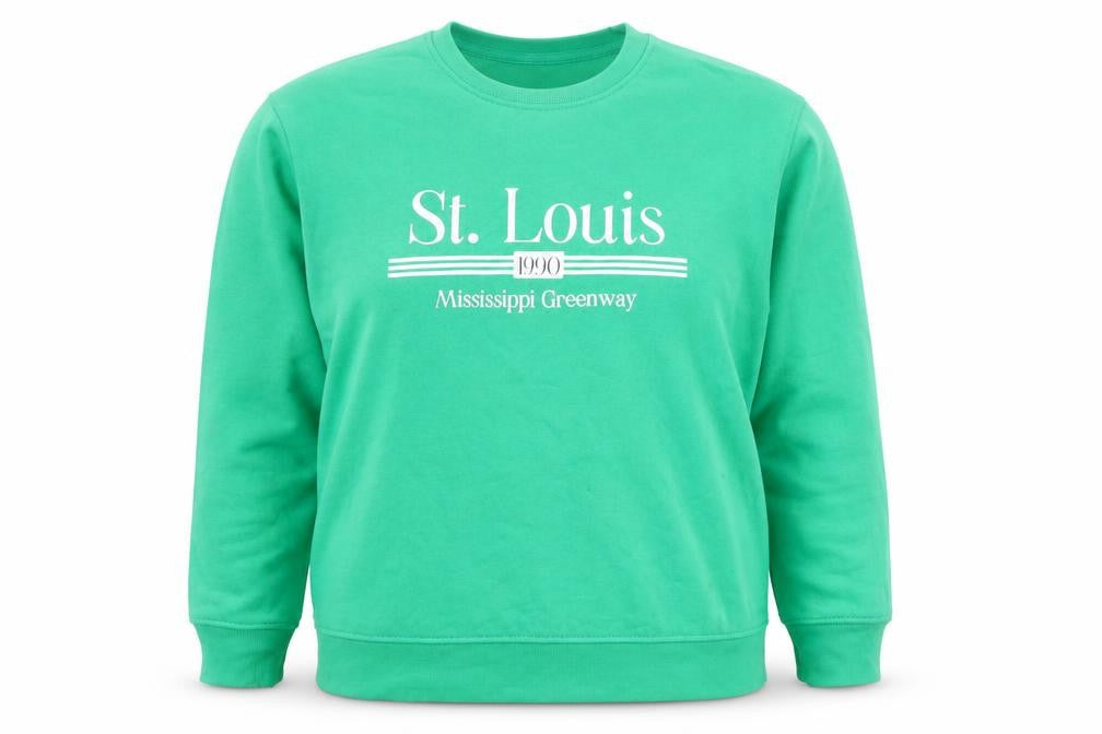 Front view of Dunnes Women’s Green St. Louis 1990 Crew Neck Pullover Sweatshirt, size S