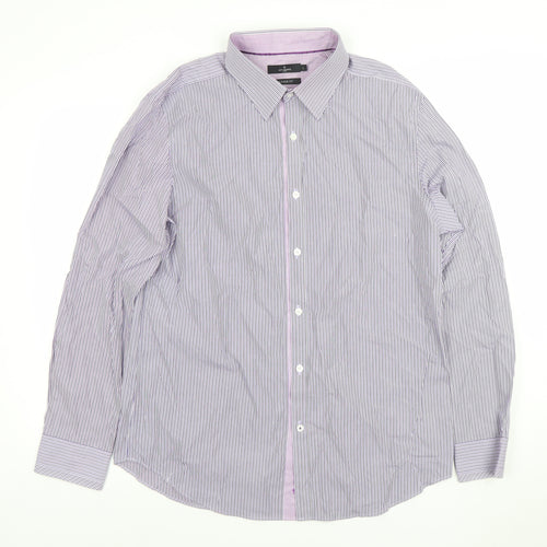Jeff Banks Men's Purple Striped Tailored Fit Cotton Dress Shirt L Long Sleeve