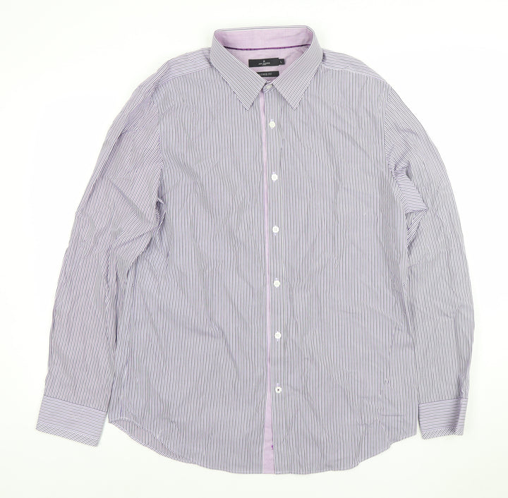 Jeff Banks Men's Purple Striped Tailored Fit Cotton Dress Shirt L Long Sleeve