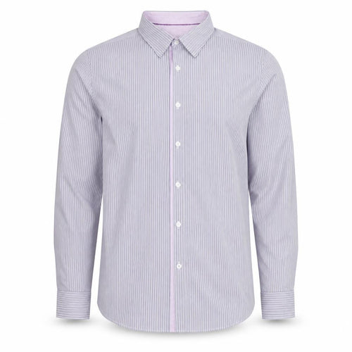 Jeff Banks Men's Purple Striped Tailored Fit Cotton Dress Shirt L Long Sleeve