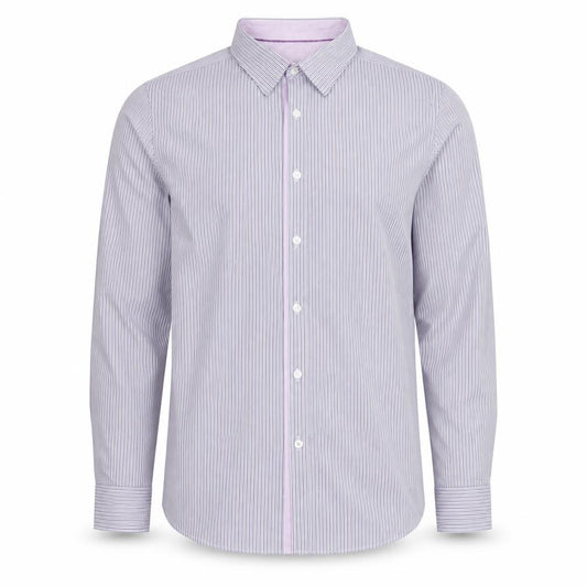 Jeff Banks Men's Purple Striped Tailored Fit Cotton Dress Shirt L Long Sleeve