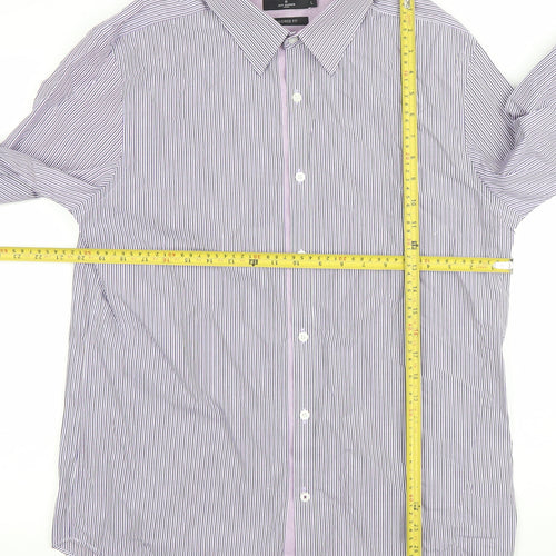Jeff Banks Men's Purple Striped Tailored Fit Cotton Dress Shirt L Long Sleeve