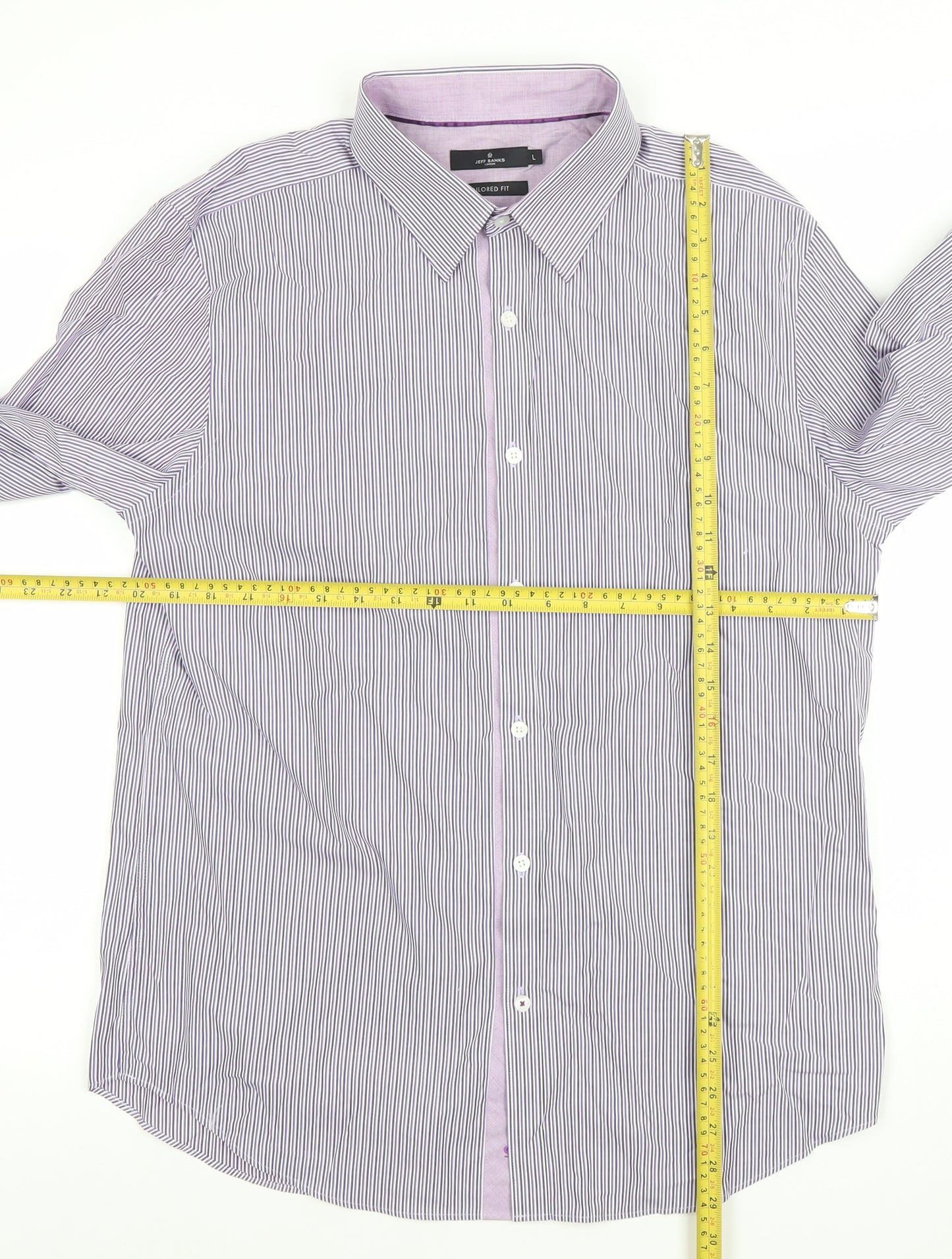 Jeff Banks Men's Purple Striped Tailored Fit Cotton Dress Shirt L Long Sleeve
