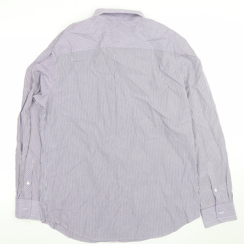 Jeff Banks Men's Purple Striped Tailored Fit Cotton Dress Shirt L Long Sleeve