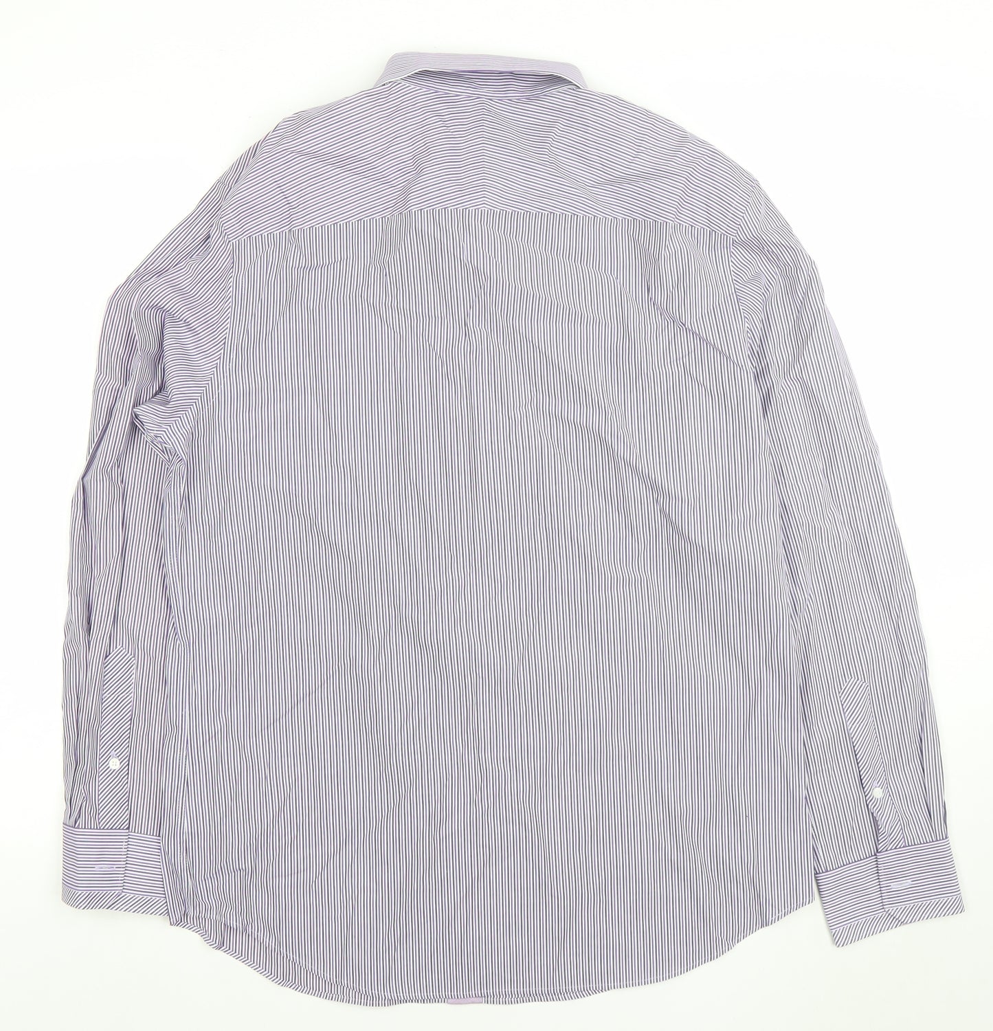 Jeff Banks Men's Purple Striped Tailored Fit Cotton Dress Shirt L Long Sleeve