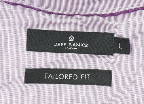 Jeff Banks Men's Purple Striped Tailored Fit Cotton Dress Shirt L Long Sleeve