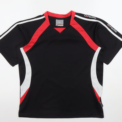 O'Neills Boys Black Red Sports T-Shirt 10-11 Years Quick Dry Activewear Top