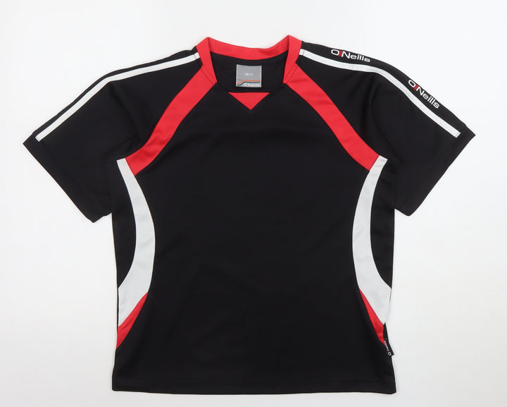 O'Neills Boys Black Red Sports T-Shirt 10-11 Years Quick Dry Activewear Top
