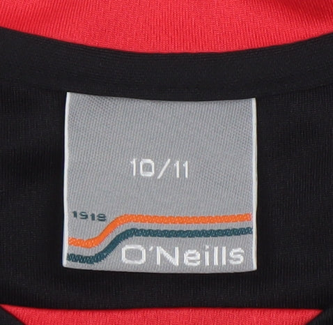 O'Neills Boys Black Red Sports T-Shirt 10-11 Years Quick Dry Activewear Top