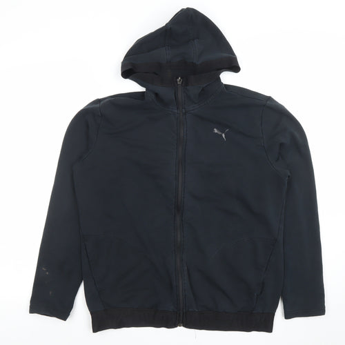 Puma Womens Black Full Zip Hooded Sweatshirt Size L Cotton Blend