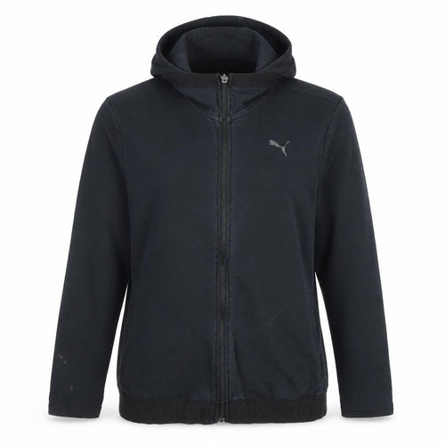 Puma Womens Black Full Zip Hooded Sweatshirt Size L Cotton Blend