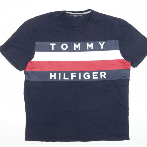 Tommy Hilfiger Men Blue XL Colourblock Logo Crew Neck T-Shirt