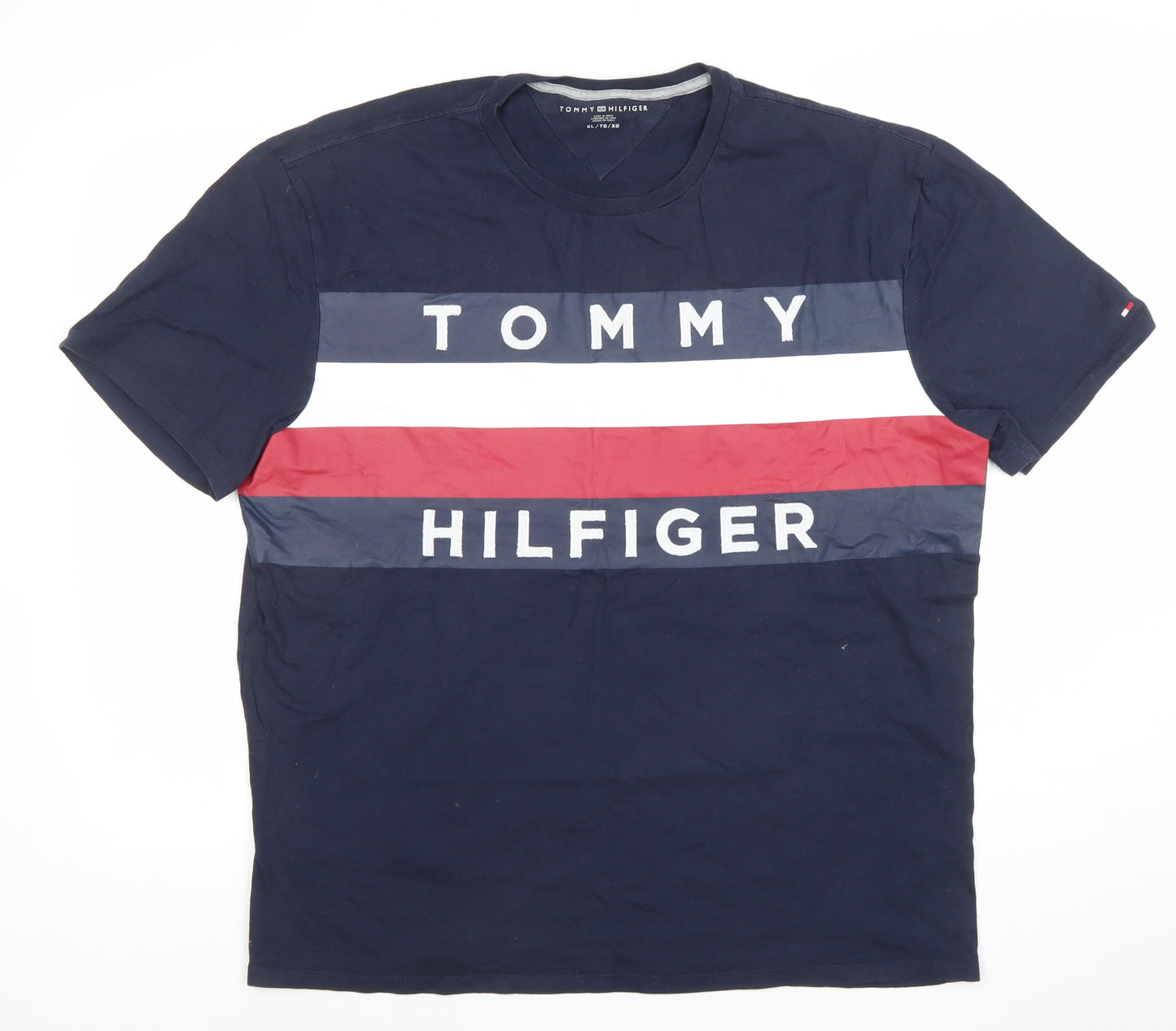 Tommy Hilfiger Men Blue XL Colourblock Logo Crew Neck T-Shirt