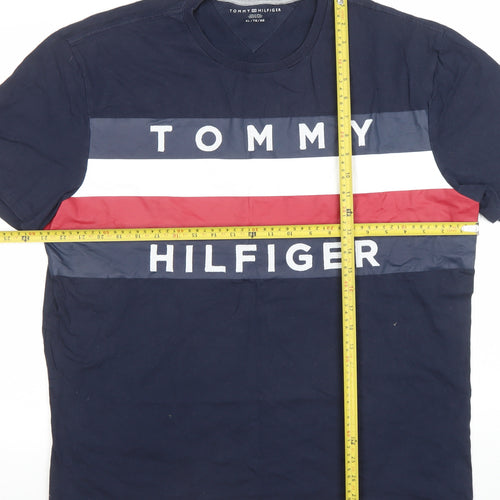 Tommy Hilfiger Men Blue XL Colourblock Logo Crew Neck T-Shirt