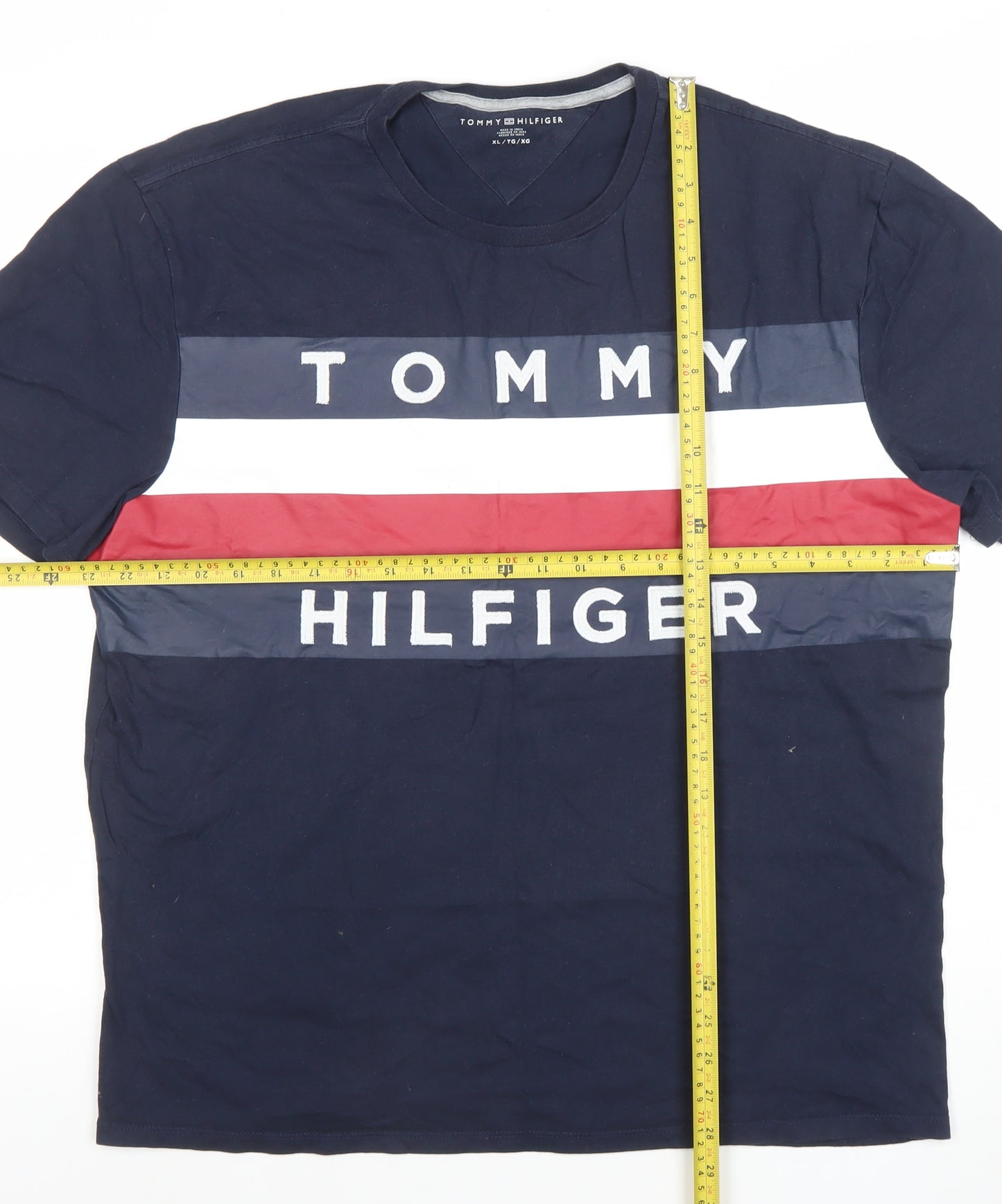 Tommy Hilfiger Men Blue XL Colourblock Logo Crew Neck T-Shirt
