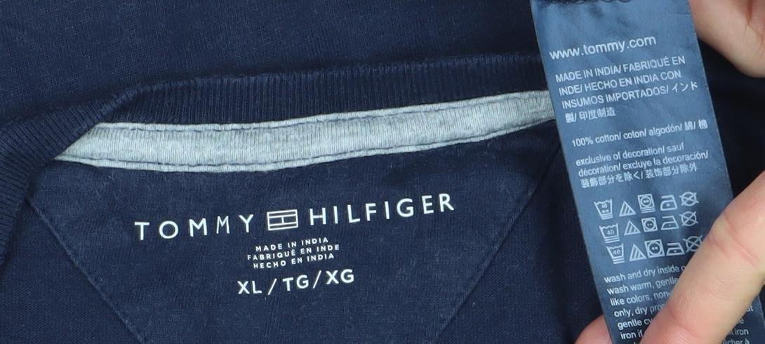 Tommy Hilfiger Men Blue XL Colourblock Logo Crew Neck T-Shirt