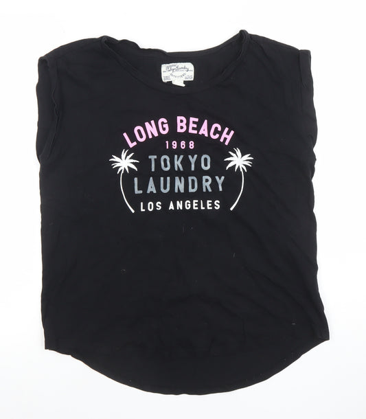 Tokyo Laundry Women's Black Crew Neck Sleeveless T-Shirt Size 14
