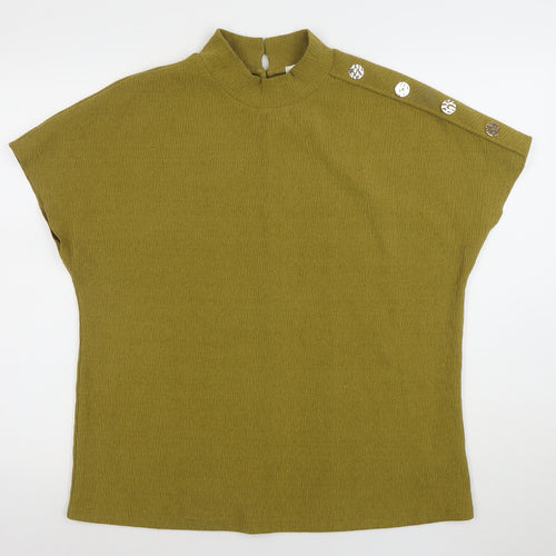 Gallery Women's Green Mock Neck Button Shoulder Blouse Size M
