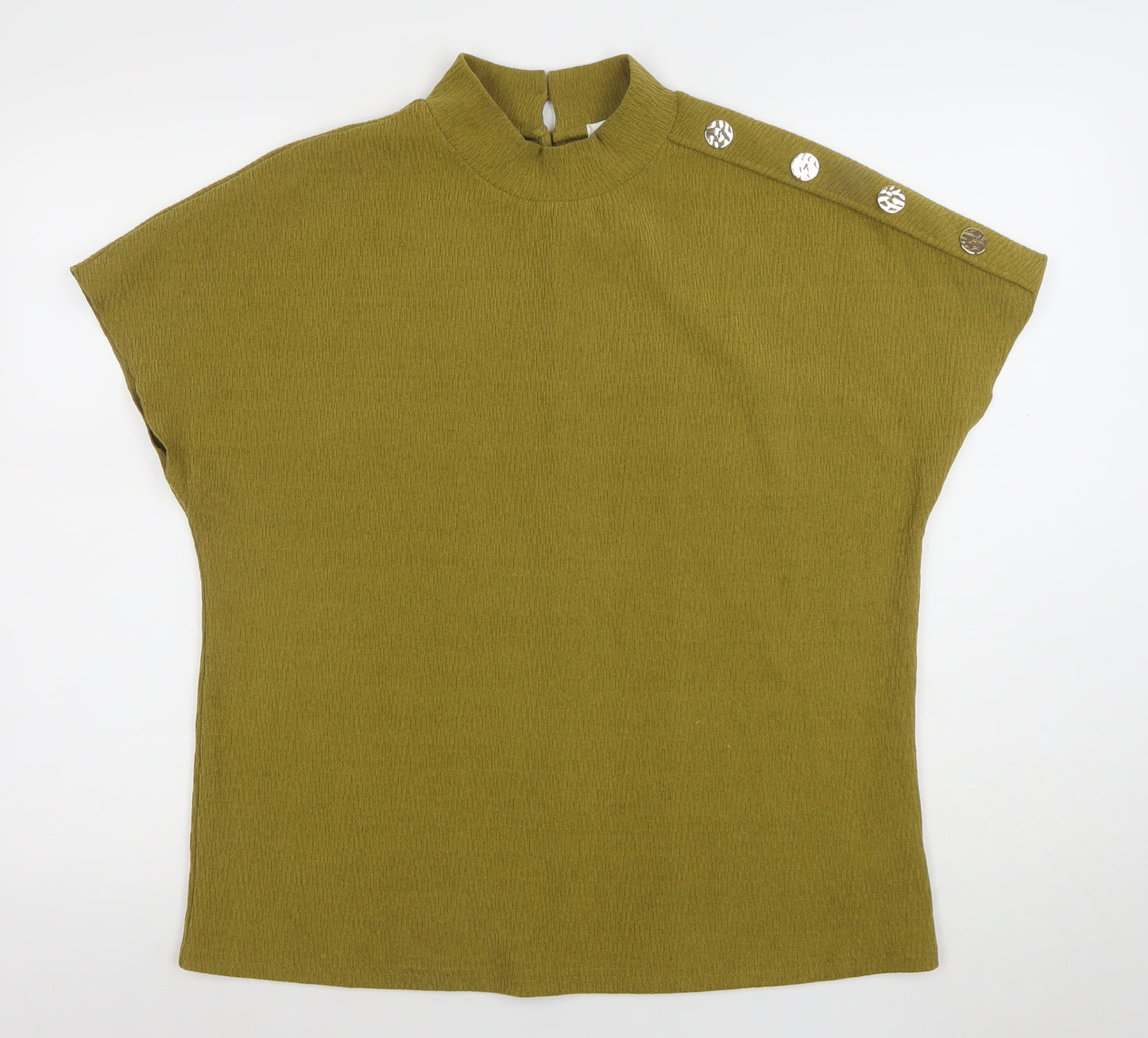 Gallery Women's Green Mock Neck Button Shoulder Blouse Size M