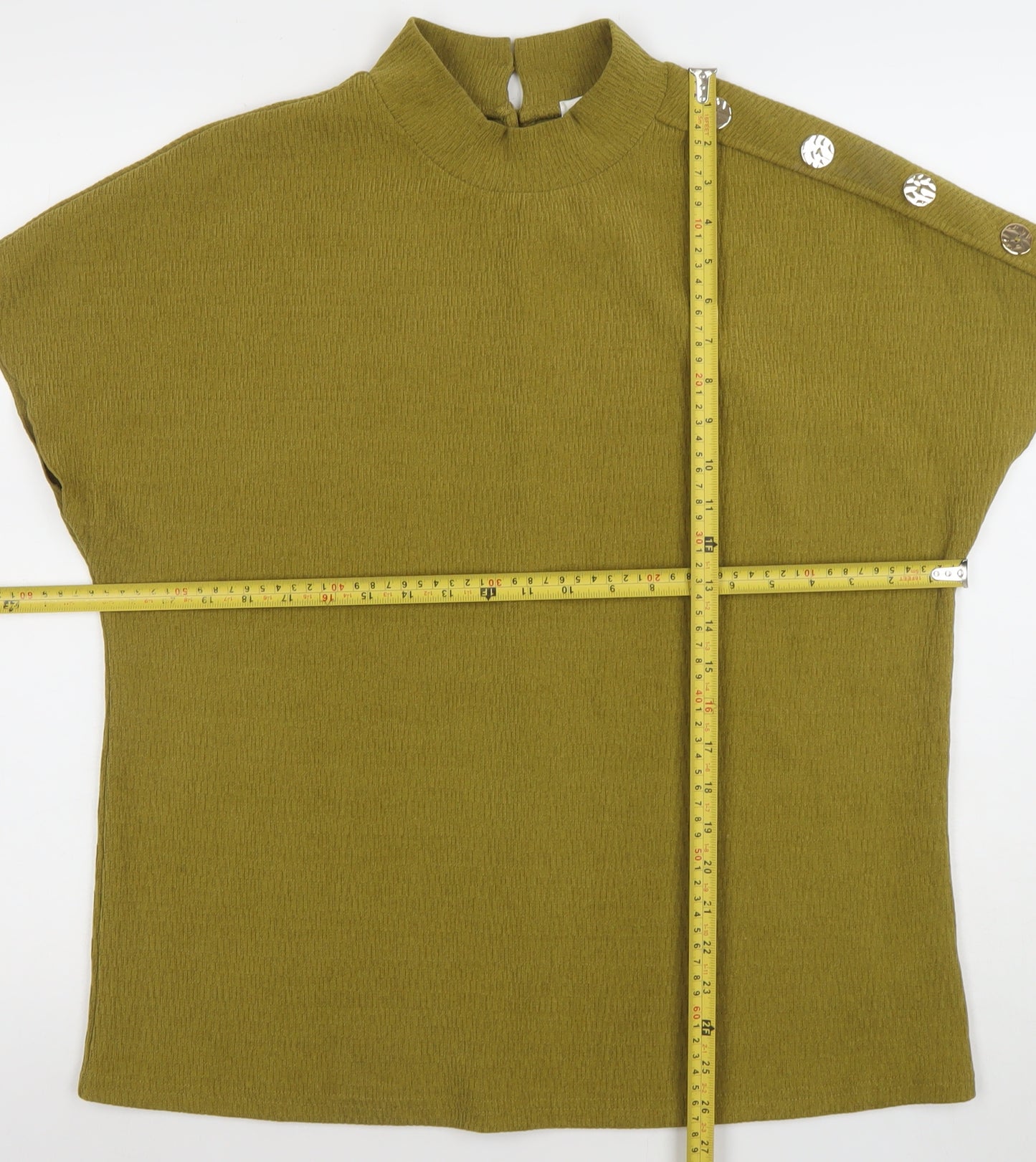 Gallery Women's Green Mock Neck Button Shoulder Blouse Size M
