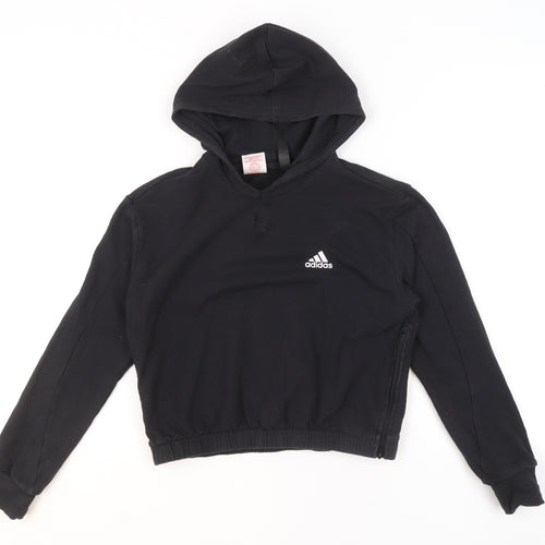 Adidas Girls Black Hoodie 11-12 Years Pullover Sportswear Cotton Blend