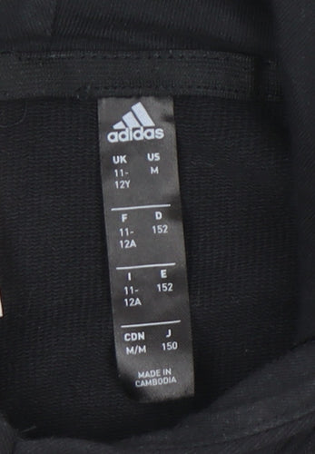 Adidas Girls Black Hoodie 11-12 Years Pullover Sportswear Cotton Blend