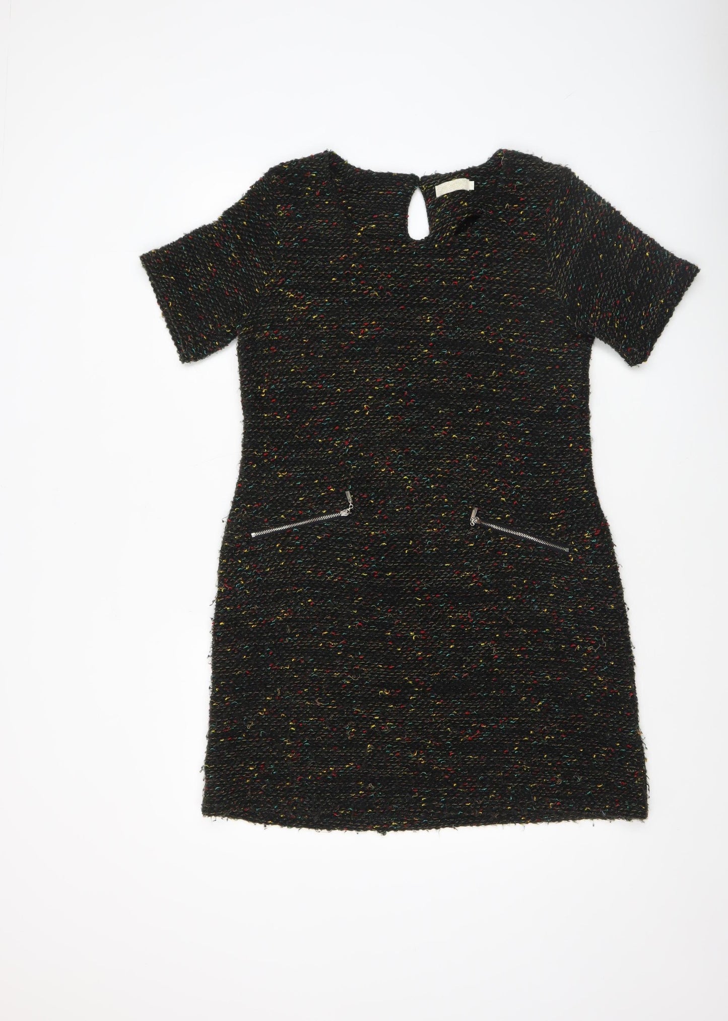 Geelondon Women's Black Tweed Shift Dress Size M Short Sleeve Workwear