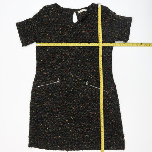 Geelondon Women's Black Tweed Shift Dress Size M Short Sleeve Workwear