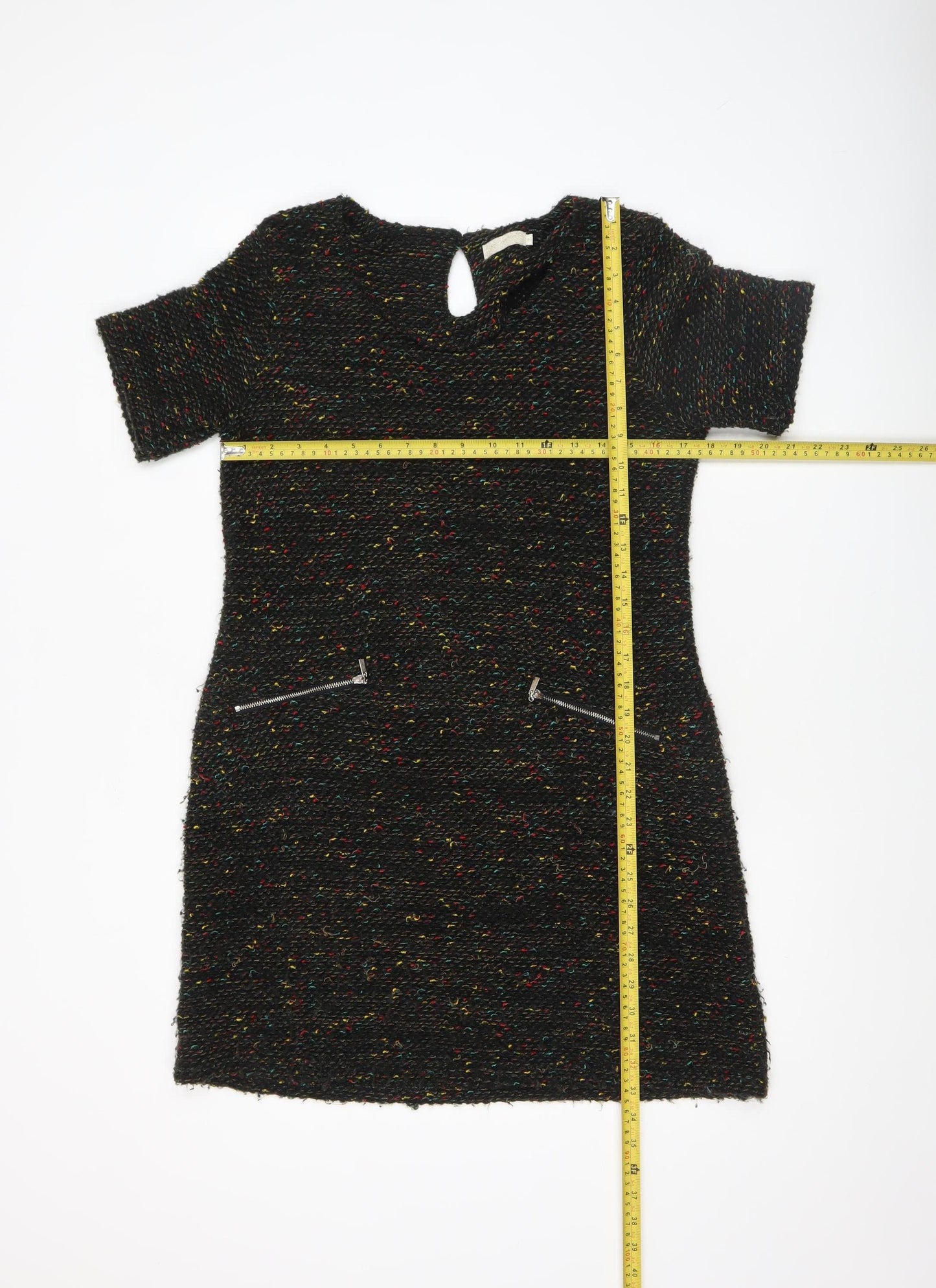 Geelondon Women's Black Tweed Shift Dress Size M Short Sleeve Workwear