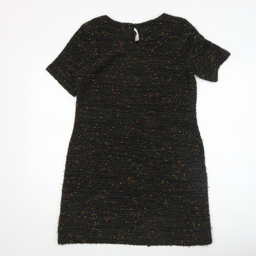 Geelondon Women's Black Tweed Shift Dress Size M Short Sleeve Workwear