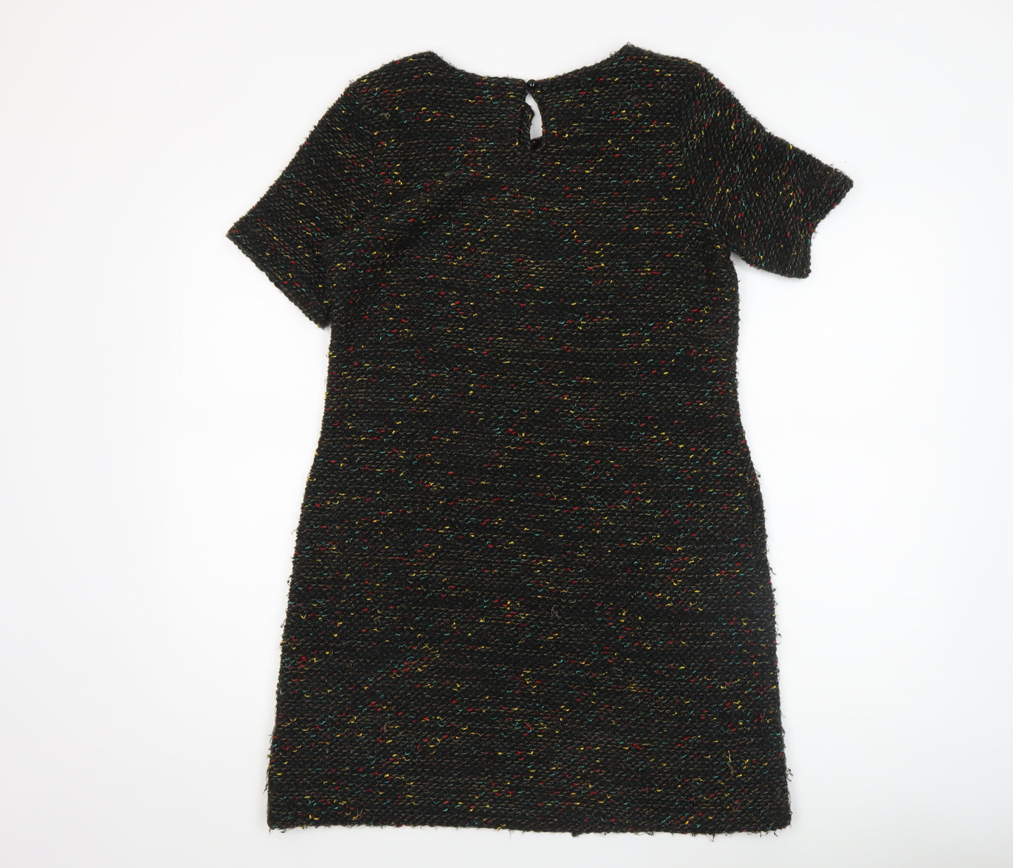 Geelondon Women's Black Tweed Shift Dress Size M Short Sleeve Workwear
