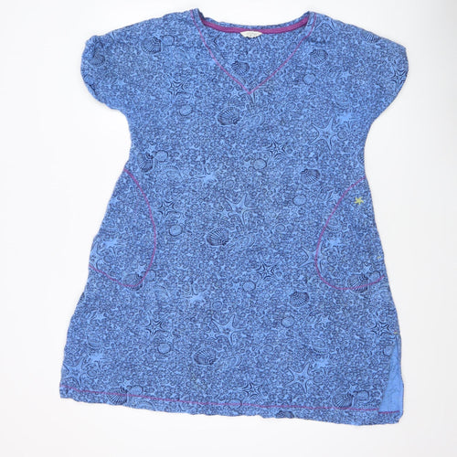 Weird Fish Women's Blue Cotton Shift Dress Size S V-Neck Casual Summer
