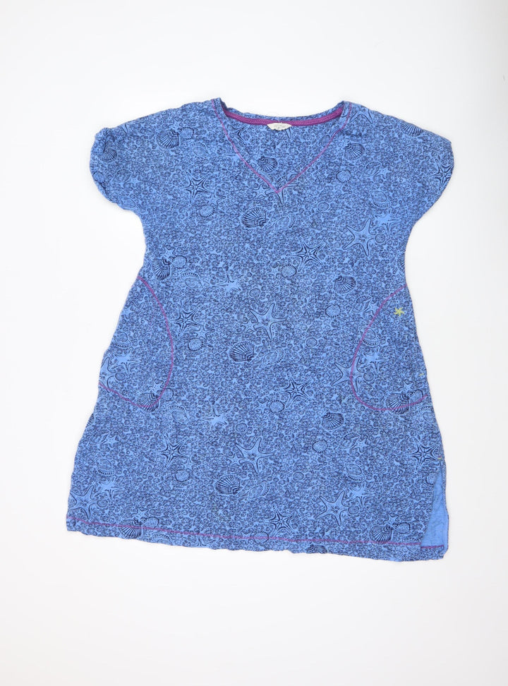 Weird Fish Women's Blue Cotton Shift Dress Size S V-Neck Casual Summer