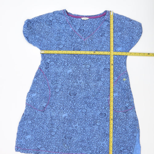 Weird Fish Women's Blue Cotton Shift Dress Size S V-Neck Casual Summer