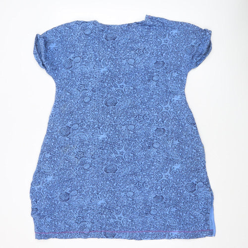 Weird Fish Women's Blue Cotton Shift Dress Size S V-Neck Casual Summer