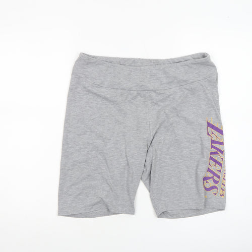 NBA Womens Grey Biker Shorts L Los Angeles Lakers Cotton Stretch Activewear