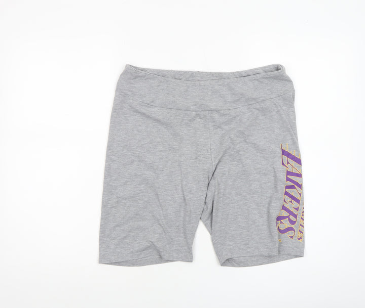 NBA Womens Grey Biker Shorts L Los Angeles Lakers Cotton Stretch Activewear