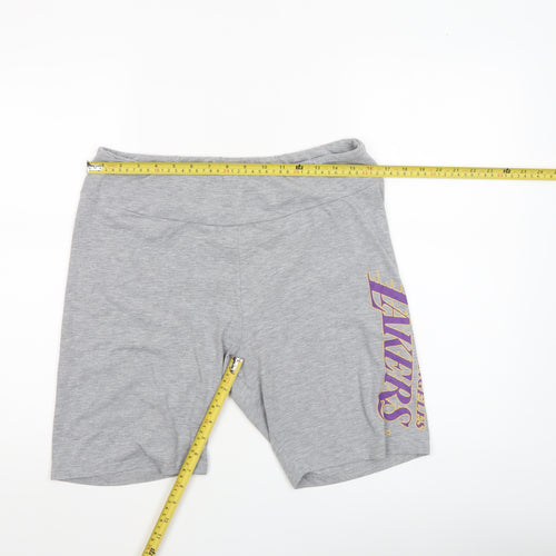 NBA Womens Grey Biker Shorts L Los Angeles Lakers Cotton Stretch Activewear