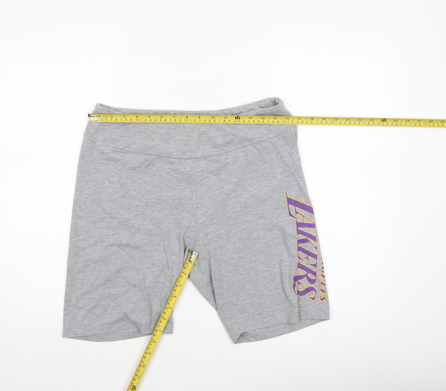 NBA Womens Grey Biker Shorts L Los Angeles Lakers Cotton Stretch Activewear