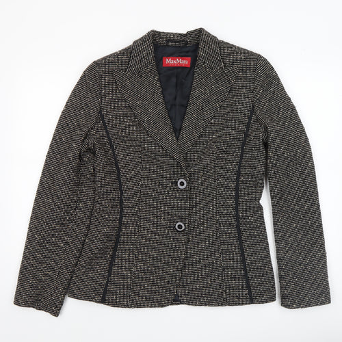 MaxMara Women's Black Tweed Wool Blend Tailored Blazer Size 12