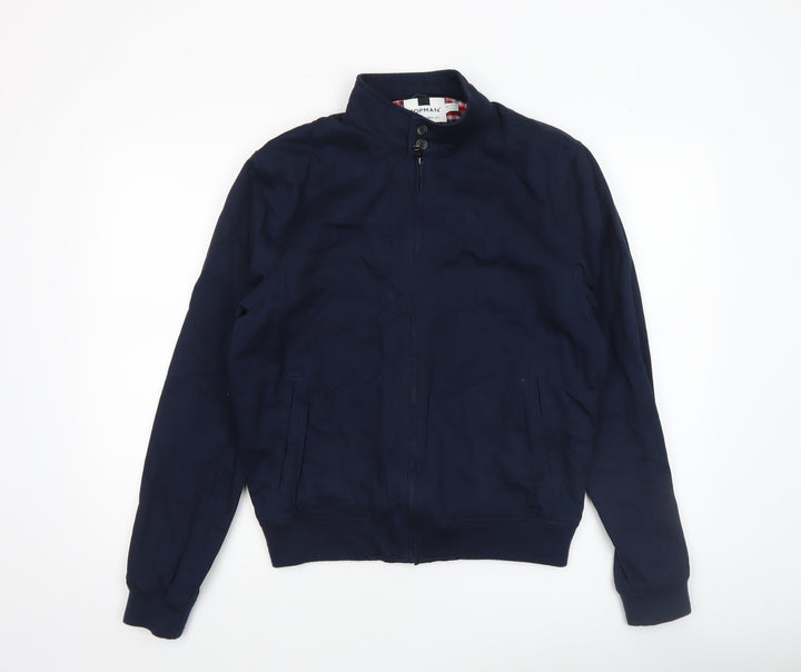 Topman Men's Blue Cotton Bomber Jacket Size S Stand-Up Collar Casual