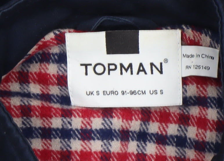 Topman Men's Blue Cotton Bomber Jacket Size S Stand-Up Collar Casual