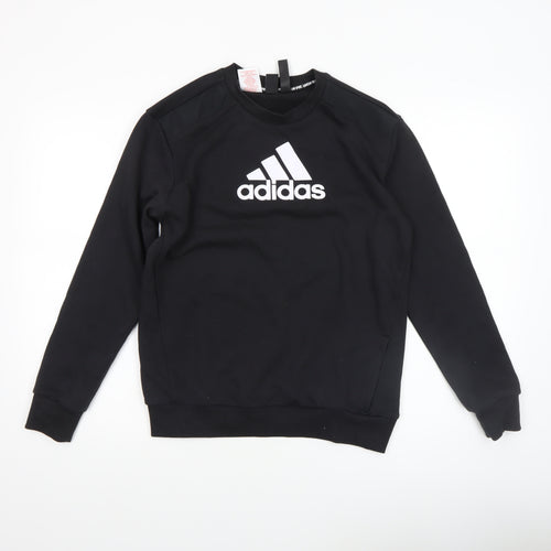 Adidas Boys Black 13-14 Years Pullover Crew Neck Logo Sweatshirt