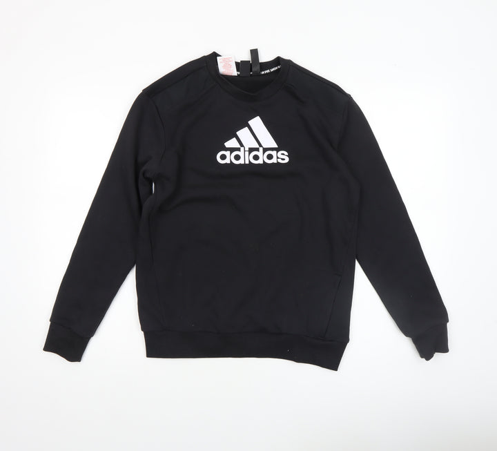 Adidas Boys Black 13-14 Years Pullover Crew Neck Logo Sweatshirt