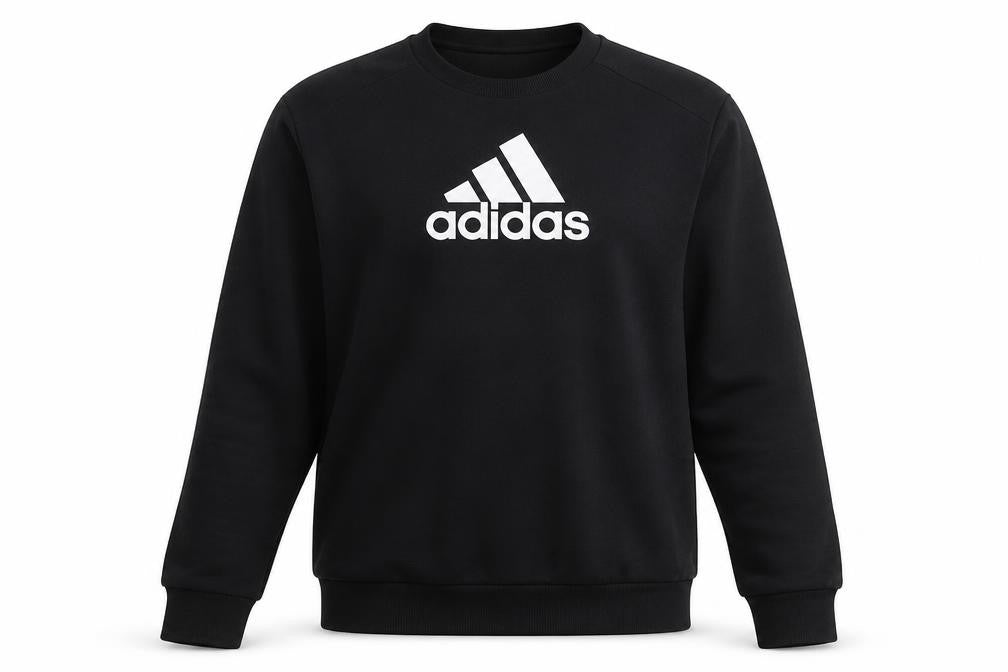 Front view of Adidas boys’ black 13-14 years pullover crew neck logo sweatshirt