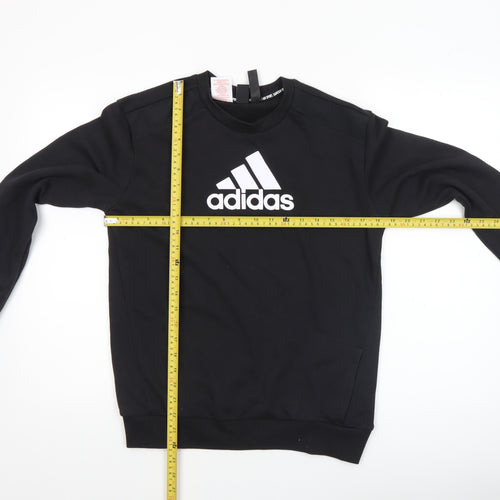 Adidas Boys Black 13-14 Years Pullover Crew Neck Logo Sweatshirt
