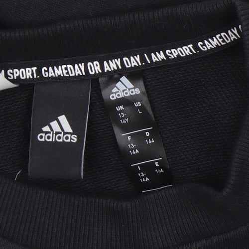 Adidas Boys Black 13-14 Years Pullover Crew Neck Logo Sweatshirt