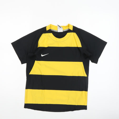Nike Boys Yellow Black Striped Dri-FIT Athletic Jersey T-Shirt 10-11 Years